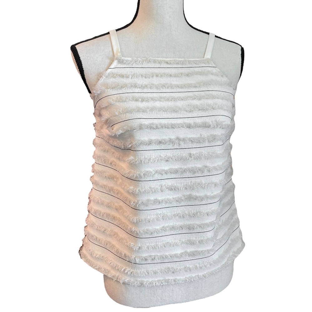 Maeve Anthropologie Womens Quinn Textured Cami Tank Top Ivory Fringe Striped 0
